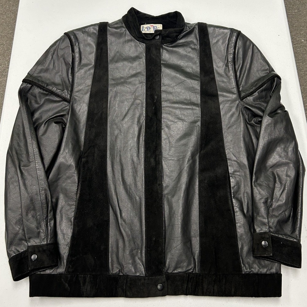 West Bay Leather Jacket Womens 10 Black Suede Paneled Full Zip Vintage E2